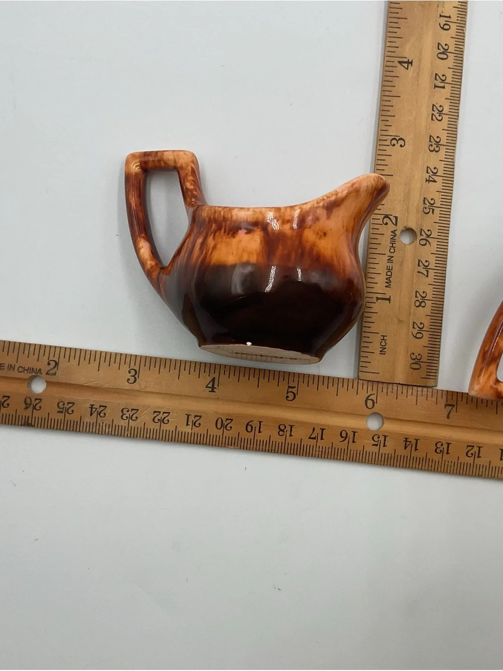Retro Vintage Brown Drip Glaze Cream & Sugar Set Cat Eyes MCM Signed Pottery